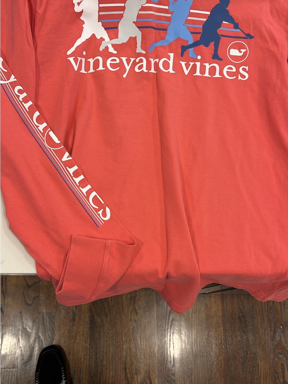 Vineyard Vines Coral Long Sleeve with White and Blue Graphic